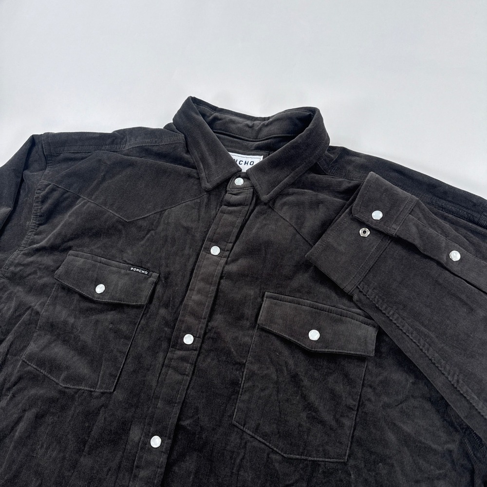 Poncho Outdoors Corduroy Pearl Snap Shirt Mens XXL Stretch Charcoal Grey